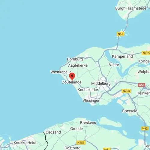 Kaart van Walcheren met de locatie van Vero Dakwerken in Zoutelande